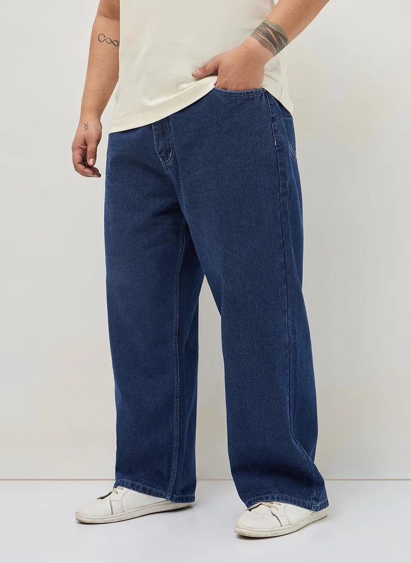 Urbano Fashion  Urbano Plus Men's Blue Loose Baggy Fit Washed Denim Jeans Non-Stretchable for Men | Best Price UAE